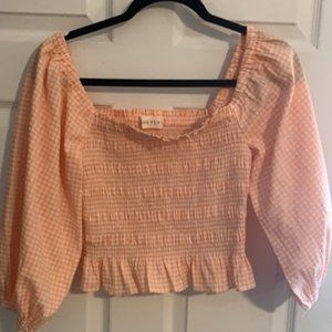 Shoe Fly Orange and White Gingham Smocked shirt Size Small